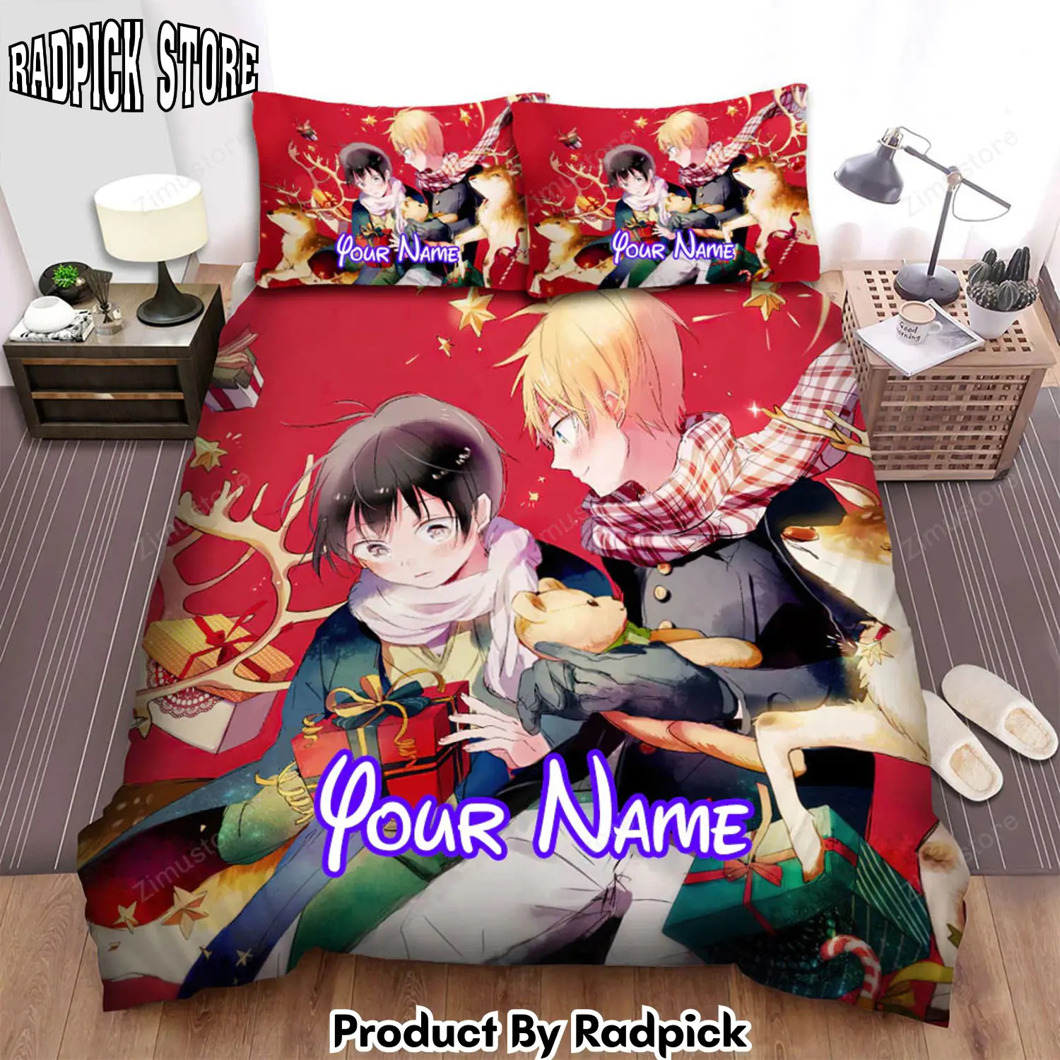 Radpick the christmas art reindeer in anime art bed sheets spread duvet cover personalized name bedding sets rp3271318